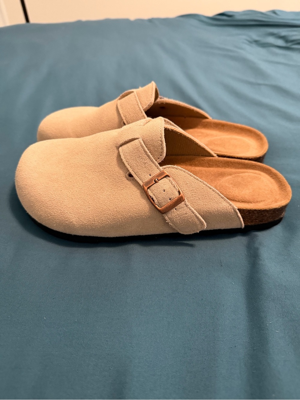 NEW! Women’s Suede Slip-On Mule with Adjustable Buckle in Beige